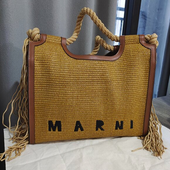 Marni Marcel Raffia-Effect Tote Bag - Picture 1 of 6